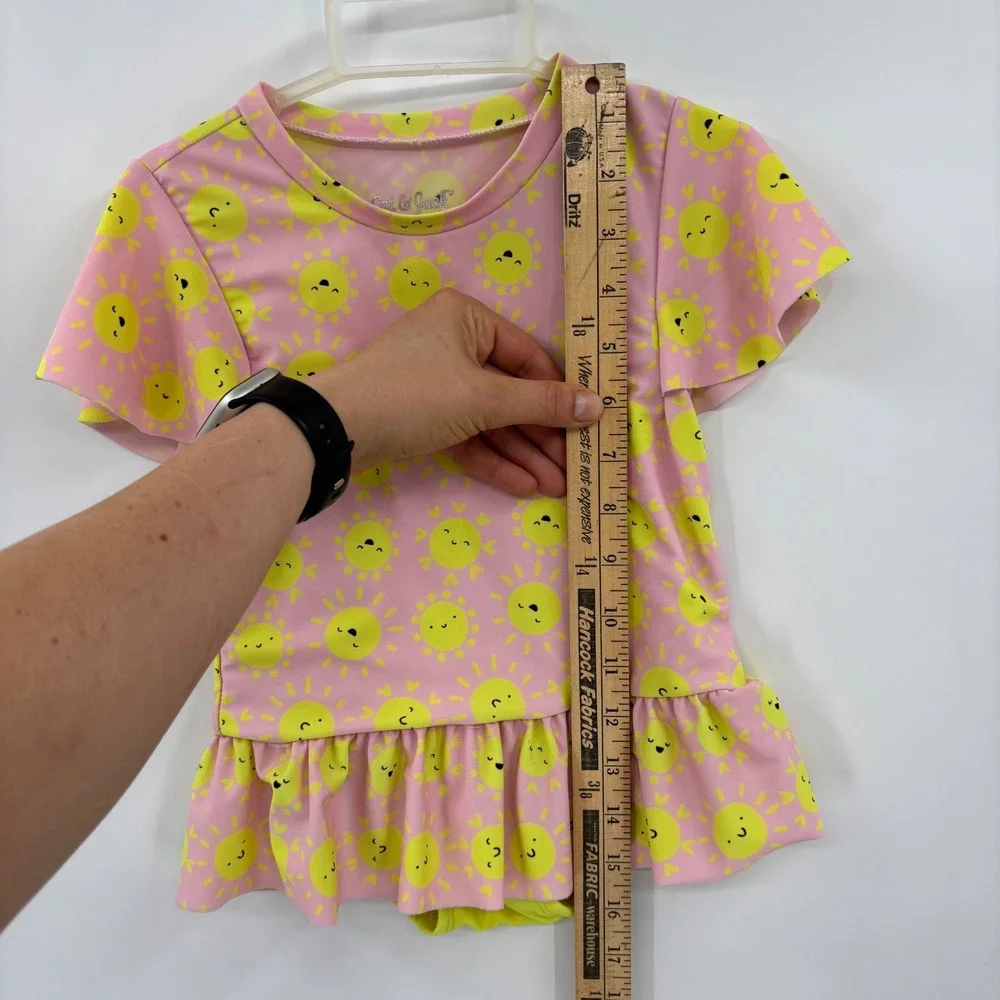 Cat & Jack Swimsuit Toddler Girls 4T Pink Sun Print Ruffle Swim Dress Summer